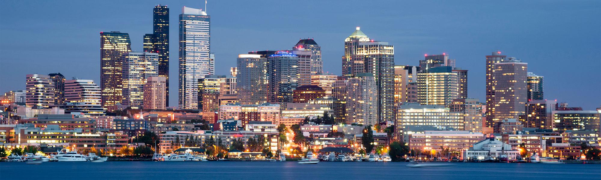 Evening skyline of downtown Seattle